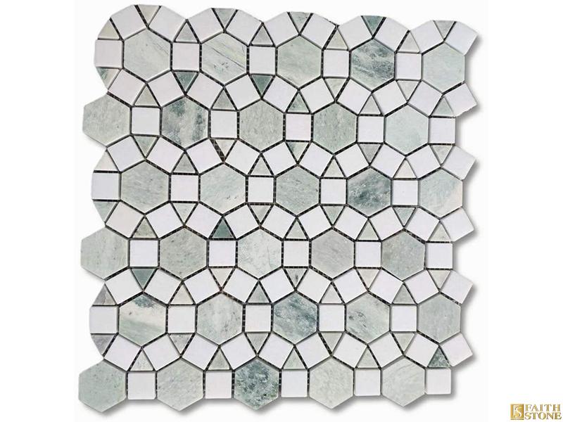 Grüner gemischter weißer Kreis-Marmor-Mosaik
